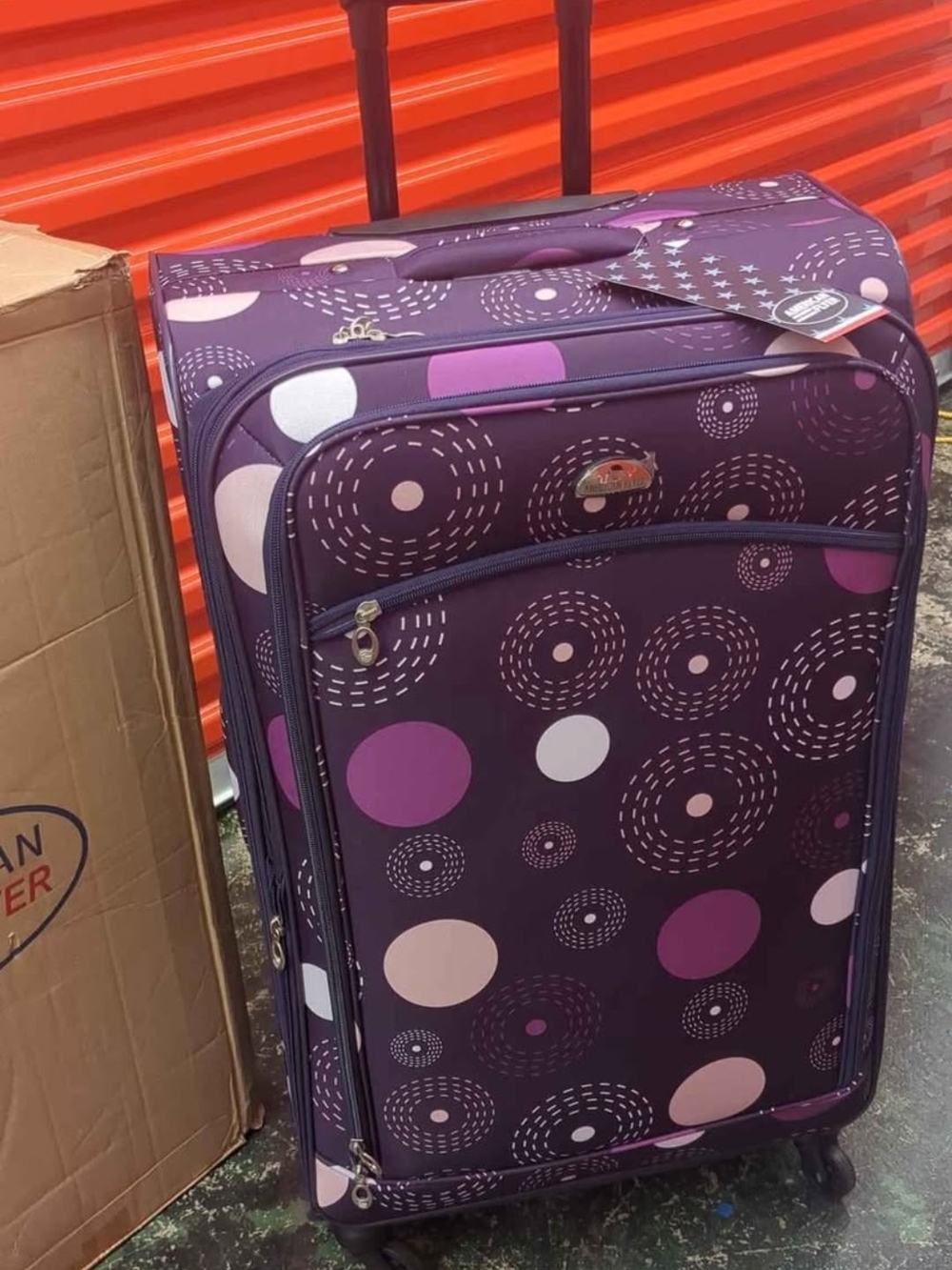 1 Piece Checked 24" American Flyer Luggage Fireworks Spinner, Purple